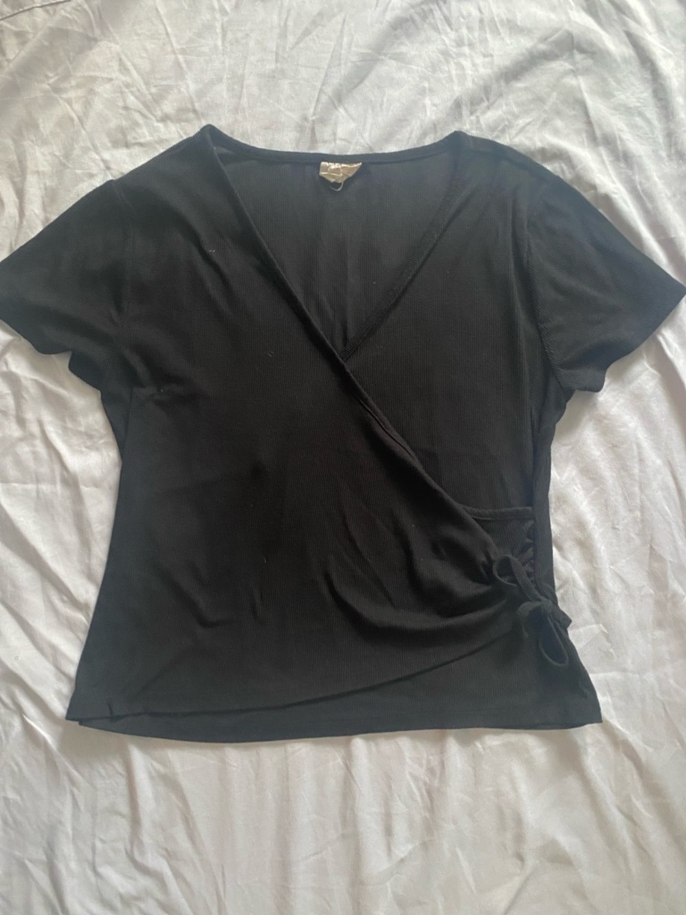 Black Wrap-Front Women's Top